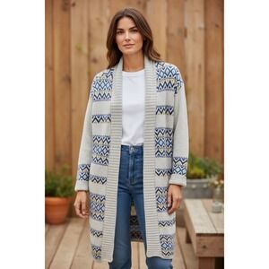 Caslon Women's Striped Mid Weight Cardigan Sweater Sz L Soft Long Comfort